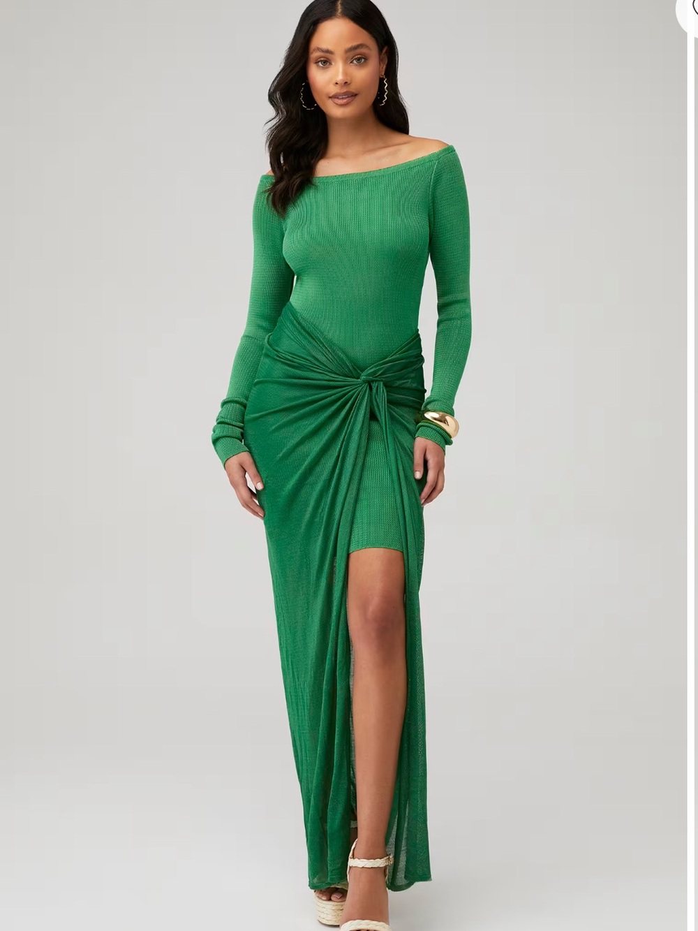 Baobab Collection Emerald Green Long-Sleeve Knot-Side Maxi Dress